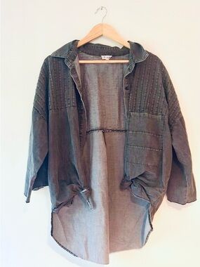POL Washed Gray Oversized Button-Front Shirt Jacket